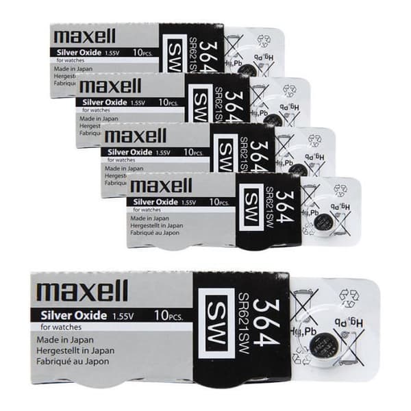 maxell 364 SR621SW 5PACK X10PCS=50Silver Oxide 1.55V klockbatteri tillverkat i Japan