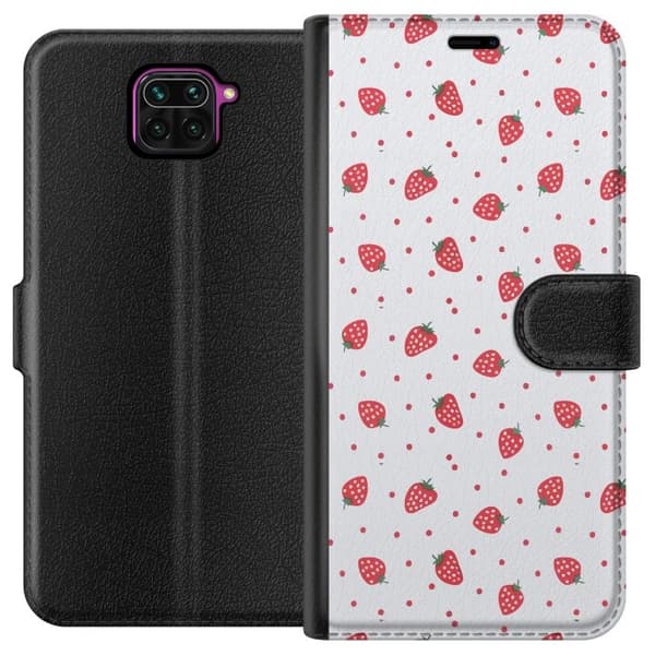 Tegnebogsetui til Xiaomi Redmi Note 9 med Jordbær motiv