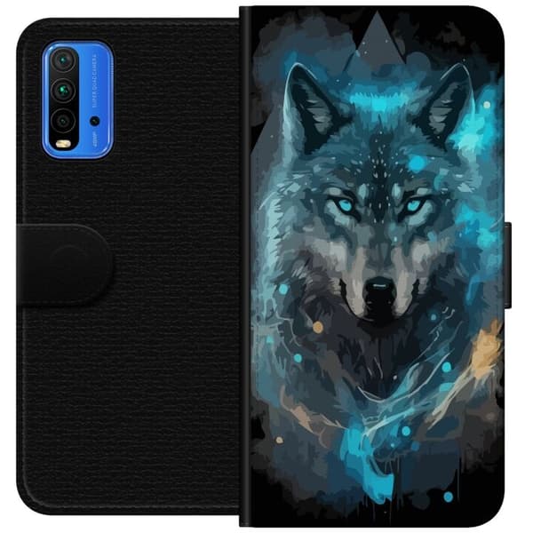 Tegnebogsetui til Xiaomi Redmi Note 9 4G med Ulve motiv