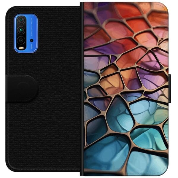 Lompakkokotelo Xiaomi Redmi Note 9 4G-laitteelle, jossa on Metallikuviointi kuvio