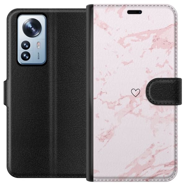 Lompakkokotelo Xiaomi 12 Pro-laitteelle, jossa on Roosa Sydän kuvio