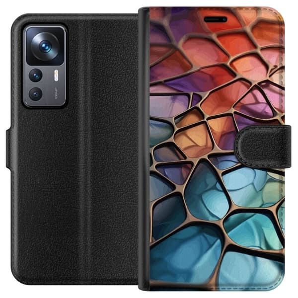 Lompakkokotelo Xiaomi 12T-laitteelle, jossa on Metallikuviointi kuvio