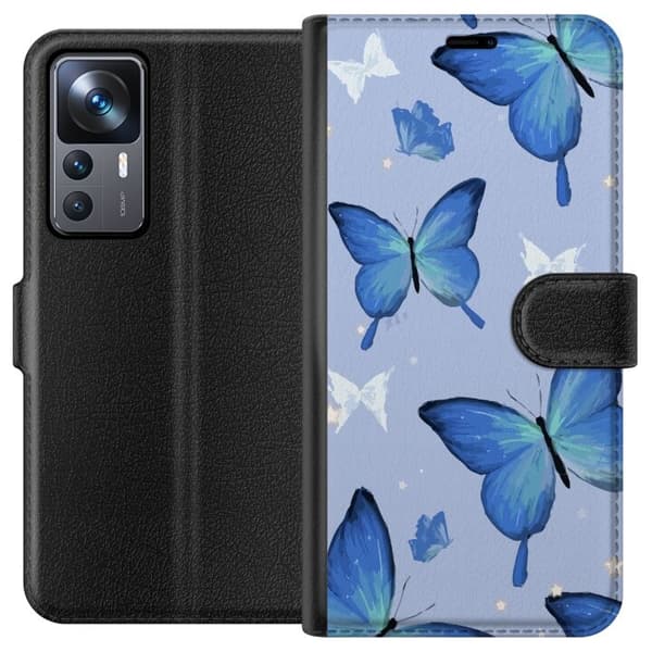 Tegnebogsetui til Xiaomi 12T med Blå sommerfugle motiv
