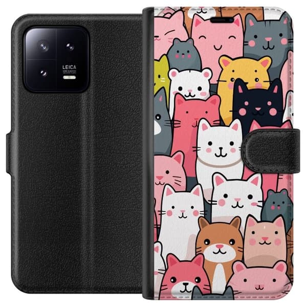 Lompakkokotelo Xiaomi 13-laitteelle, jossa on Kissan kuviointi kuvio