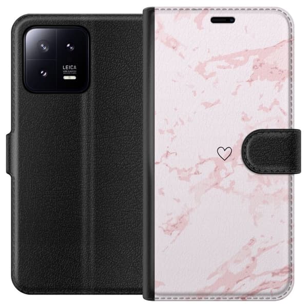 Lompakkokotelo Xiaomi 13-laitteelle, jossa on Roosa Sydän kuvio