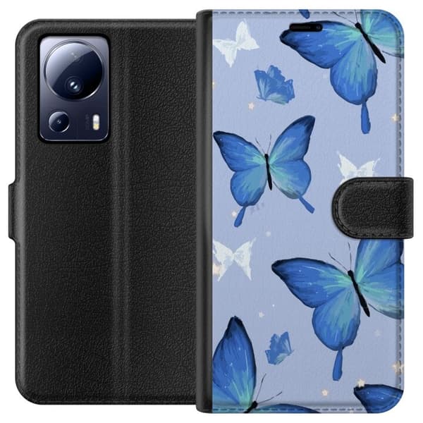 Plånboksfodral till Xiaomi 13 Lite med Blå fjärillar motiv