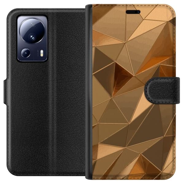 Lompakkokotelo Xiaomi 13 Lite-laitteelle, jossa on 3D Kulta kuvio