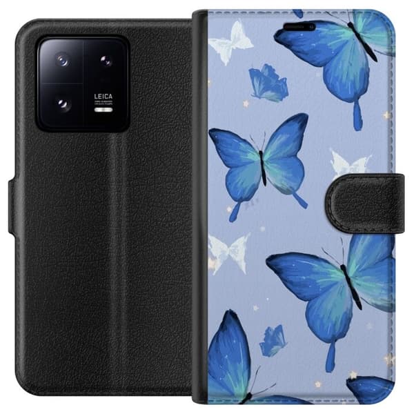 Tegnebogsetui til Xiaomi 13 Pro med Blå sommerfugle motiv