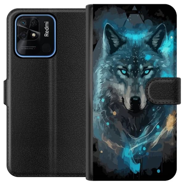 Plånboksfodral till Xiaomi Redmi 10C med Varg motiv