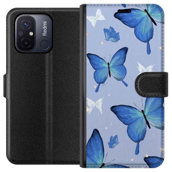 Tegnebogsetui til Xiaomi Redmi 12C med Blå sommerfugle motiv