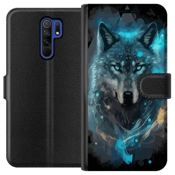 Tegnebogsetui til Xiaomi Redmi 9 med Ulve motiv