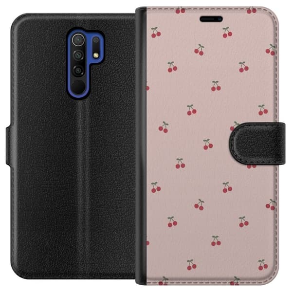 Tegnebogsetui til Xiaomi Redmi 9 med Kirsebær motiv