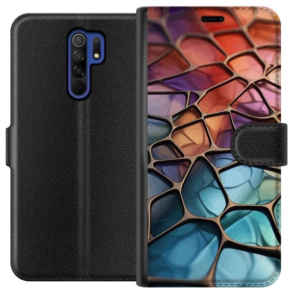 Tegnebogsetui til Xiaomi Redmi 9 med Metallict mønster motiv