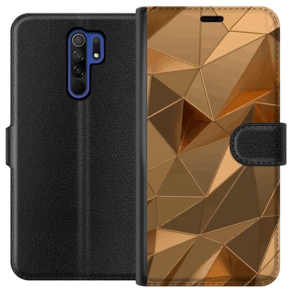 Tegnebogsetui til Xiaomi Redmi 9 med 3D Guld motiv