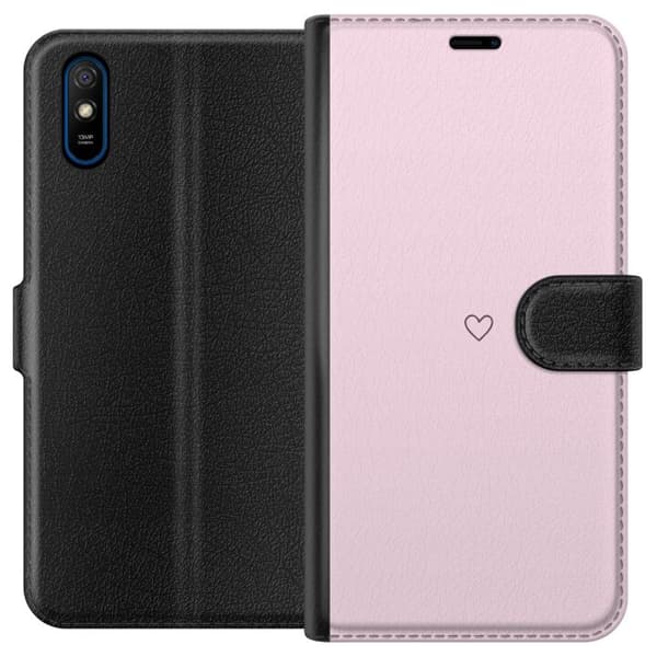 Lompakkokotelo Xiaomi Redmi 9A-laitteelle, jossa on Sydän kuvio