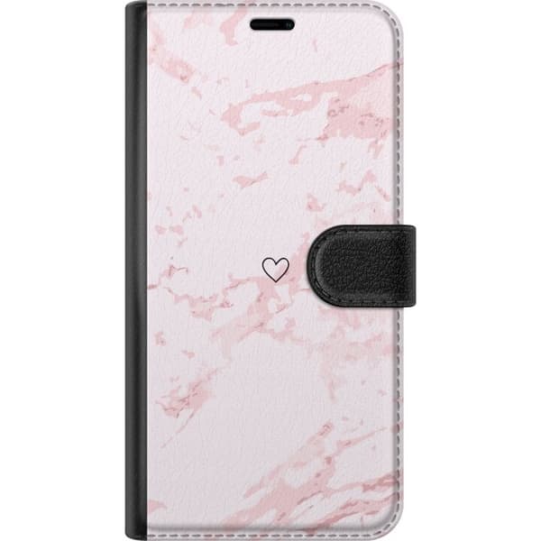 Lompakkokotelo Xiaomi Redmi 9A-laitteelle, jossa on Roosa Sydän kuvio