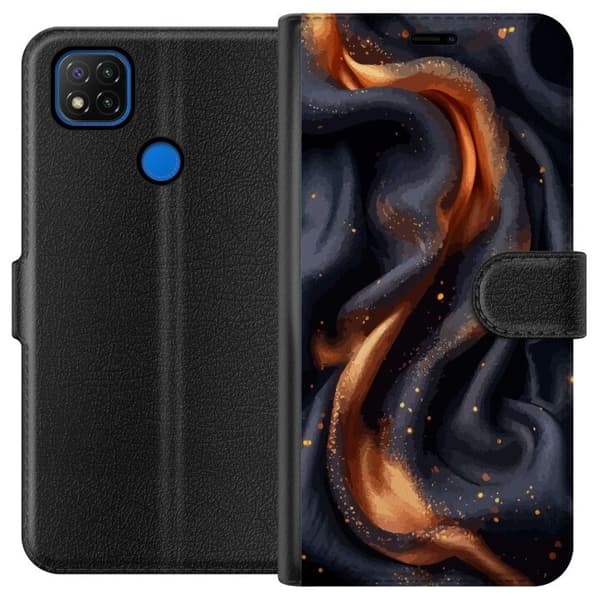 Lompakkokotelo Xiaomi Redmi 9C-laitteelle, jossa on Tulinen silkki kuvio