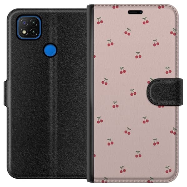 Lompakkokotelo Xiaomi Redmi 9C-laitteelle, jossa on Kirsikka kuvio