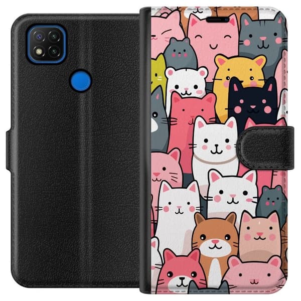 Lompakkokotelo Xiaomi Redmi 9C-laitteelle, jossa on Kissan kuviointi kuvio