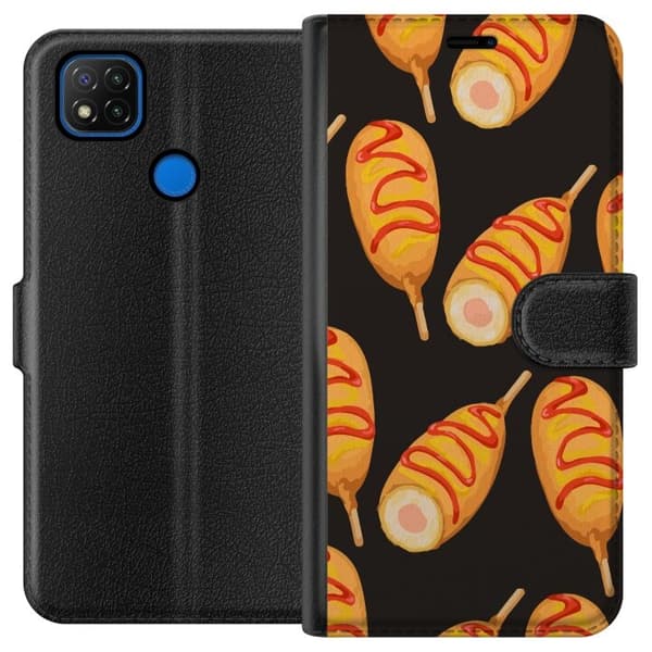 Tegnebogsetui til Xiaomi Redmi 9C med Kyllingedrumstick motiv