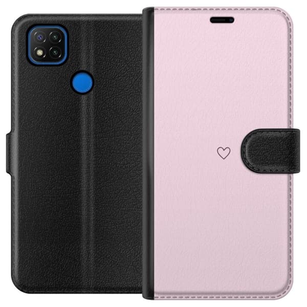 Lompakkokotelo Xiaomi Redmi 9C-laitteelle, jossa on Sydän kuvio