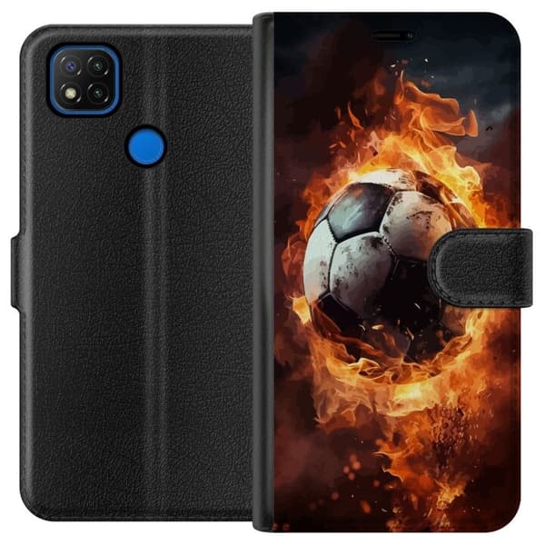 Lompakkokotelo Xiaomi Redmi 9C-laitteelle, jossa on Jalkapallo kuvio