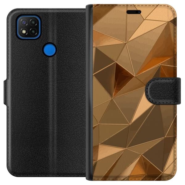 Lompakkokotelo Xiaomi Redmi 9C-laitteelle, jossa on 3D Kulta kuvio