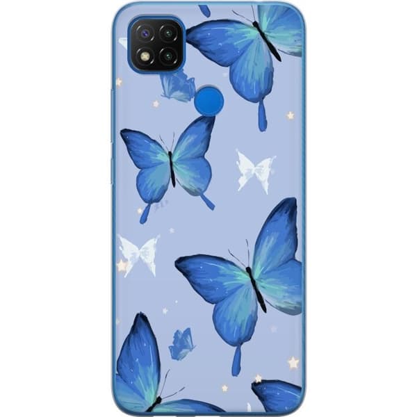 Kännykkäkuori Xiaomi Redmi 9C NFC-laitteelle, jossa on Sinisiä perhosia kuvio