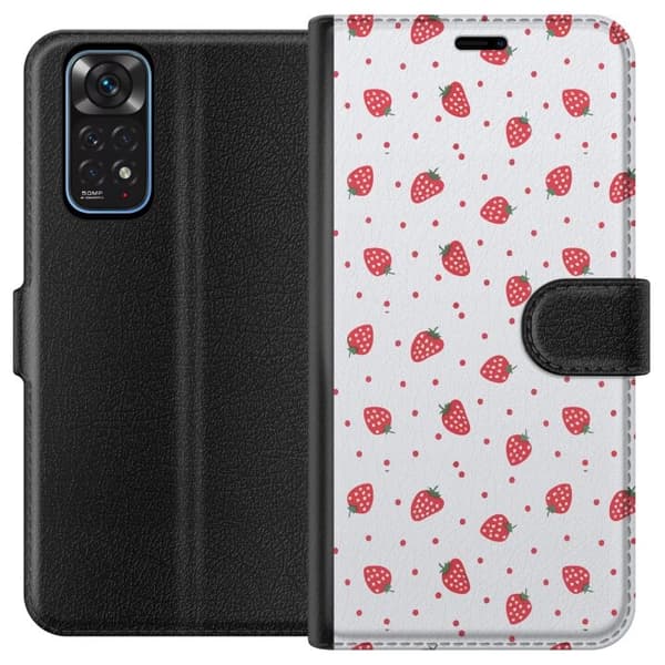 Tegnebogsetui til Xiaomi Redmi Note 11 med Jordbær motiv