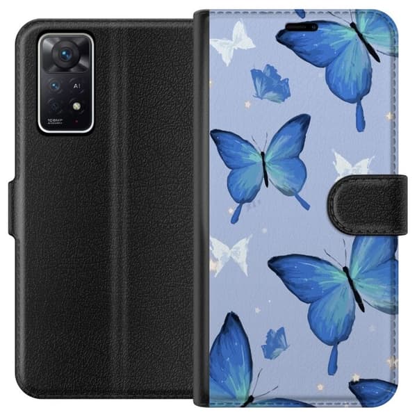 Lompakkokotelo Xiaomi Redmi Note 11 Pro 5G-laitteelle, jossa on Sinisiä perhosia kuvio