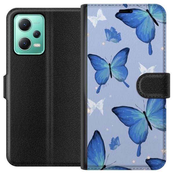 Plånboksfodral till Xiaomi Redmi Note 12 med Blå fjärillar motiv
