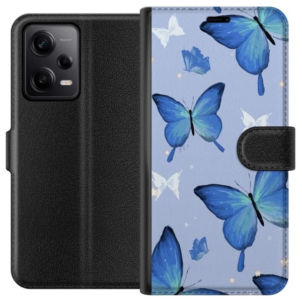 Tegnebogsetui til Xiaomi Redmi Note 12 Pro med Blå sommerfugle motiv