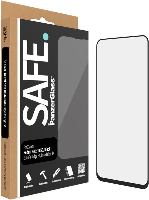 SAFE by PanzerGlass panserglas, Xiaomi Redmi Note 10 5G, sort ramme