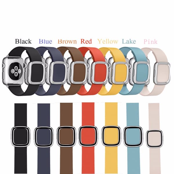 Modern Silver Buckle Läderarmband till Apple Watch 42mm