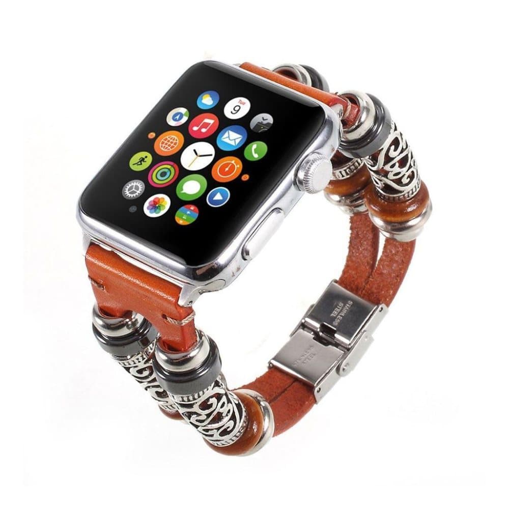 Apple Watch 38mm retro pattern genuine leather watchband - B