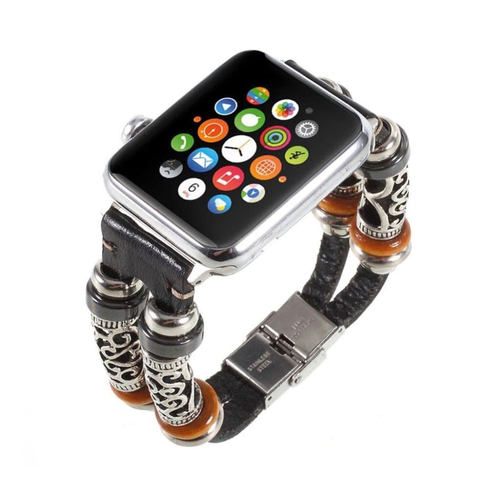 Apple Watch 42mm retro pattern genuine leather watchband - B