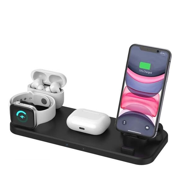 6in1-latausasema Apple Airpodsille, Watchille ja iPhonelle - Musta