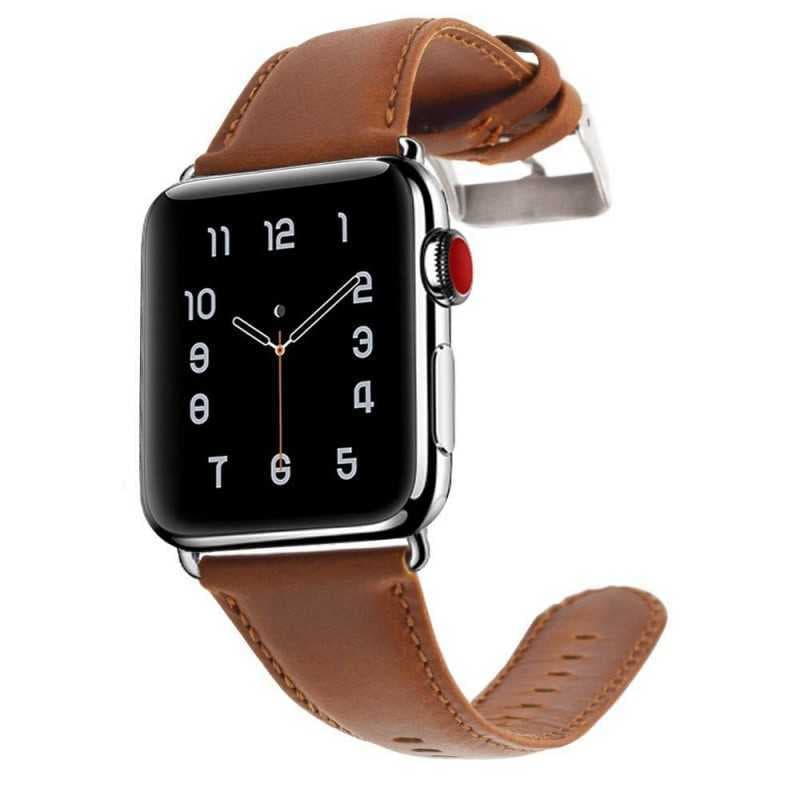 Apple Watch 44 mm: n tyylikäs nahkaranneke - vaaleanruskea