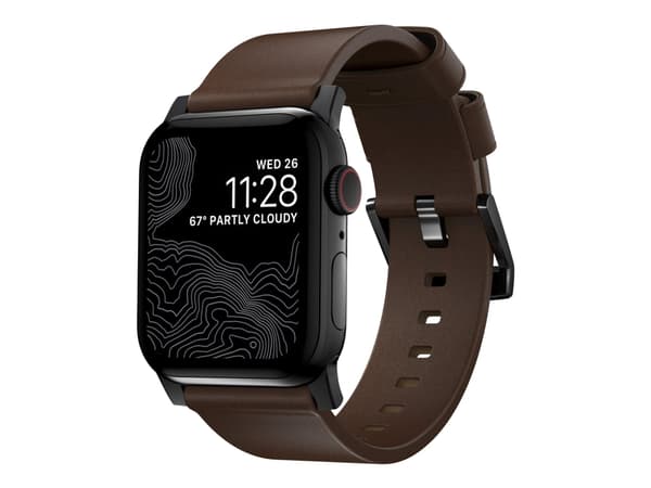 Nomad Modern Strap - Limited Edition - klokkestropp for smart armbåndsur - 150-210 mm - brun, black hardware - for Apple Watch Hermès Series 9, Serie