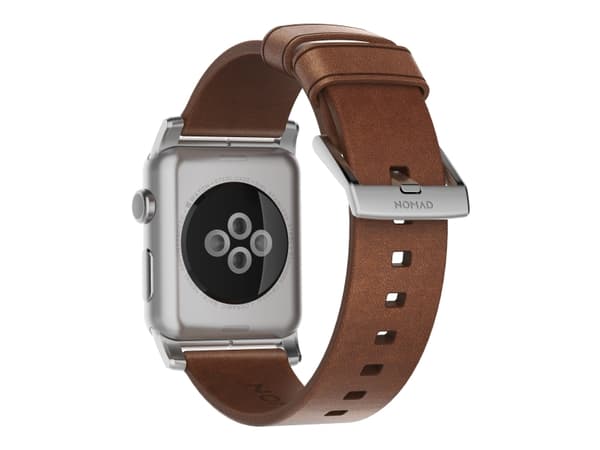 Nomad Modern Strap - Limited Edition - klokkestropp for smart armbåndsur - 150-210 mm - brun, sølvmaskinvare - for Apple Watch Hermès Series 9, Serie