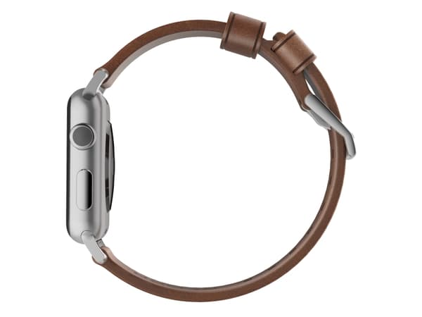 Nomad Modern Strap - Limited Edition - klokkestropp for smart armbåndsur - 150-210 mm - brun, sølvmaskinvare - for Apple Watch Hermès Series 9, Serie