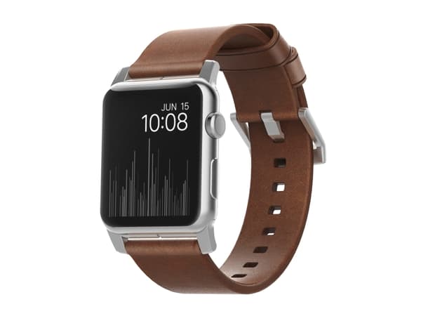 Nomad Modern Strap - Limited Edition - klokkestropp for smart armbåndsur - 150-210 mm - brun, sølvmaskinvare - for Apple Watch Hermès Series 9, Serie