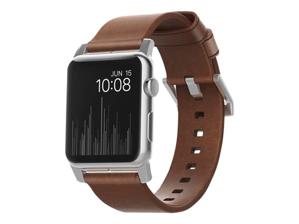 Nomad Modern Strap - Limited Edition - klokkestropp for smart armbåndsur - 150-210 mm - brun, sølvmaskinvare - for Apple Watch Hermès Series 9, Serie