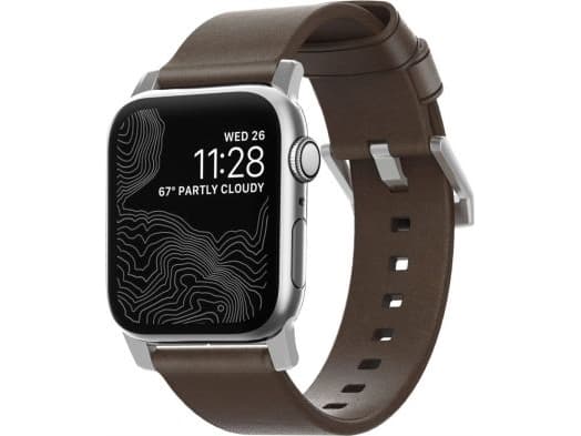 Nomad Modern Strap - KlocKräm för smart klocka - 150 - 210 mm - brun, silverhårdvara - för Apple Watch Hermès Series 7, Hermès Series 9, Nike Series