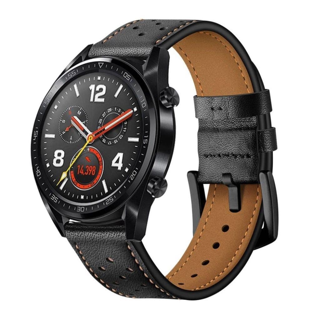 Huawei Watch GT ægte læder urrems erstatning - Sort