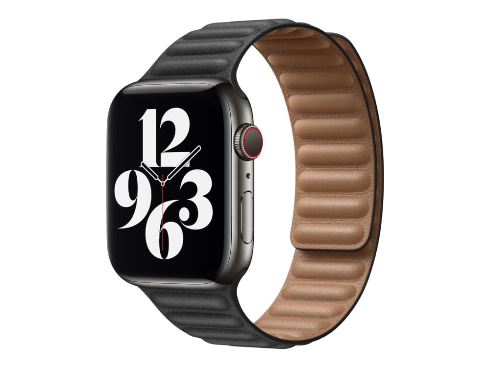 Apple 44mm Leather Link - Klokkestropp for smart armbåndsur - S/M-størrelse - svart - for Watch (42 mm, 44 mm)