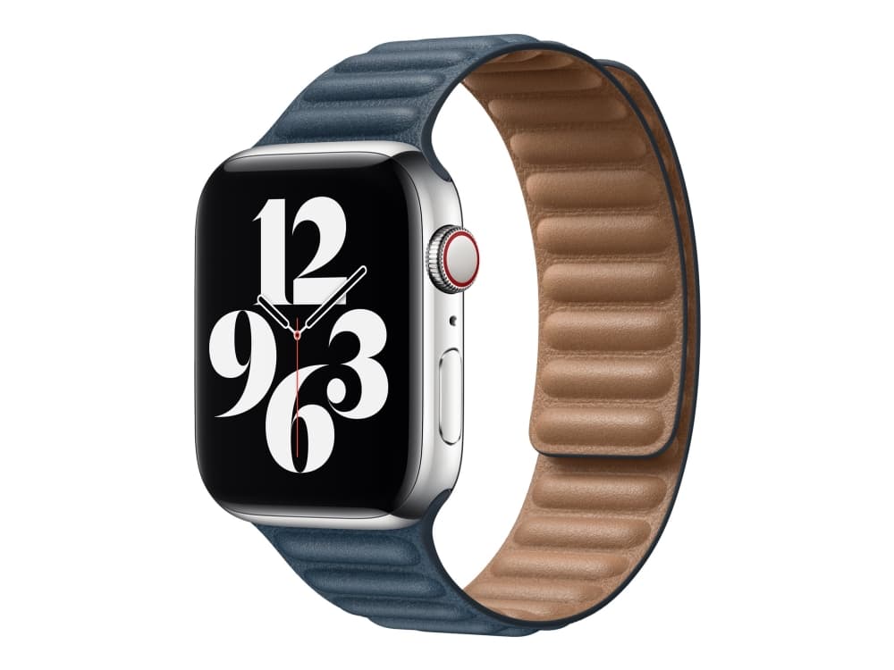 Apple 44mm Leather Link - Klokkestropp for smart armbåndsur - S/M-størrelse - baltisk blå - for Watch (42 mm, 44 mm)