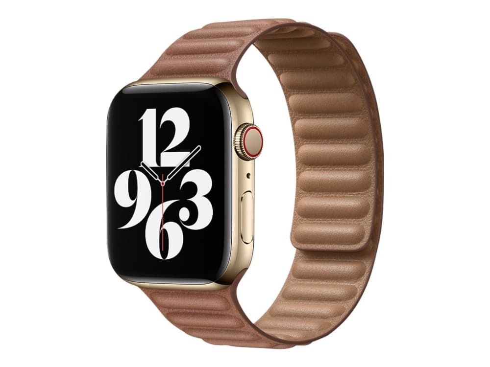 Apple 44mm Leather Link - Klokkestropp for smart armbåndsur - S/M-størrelse - salbrun - for Watch (42 mm, 44 mm)