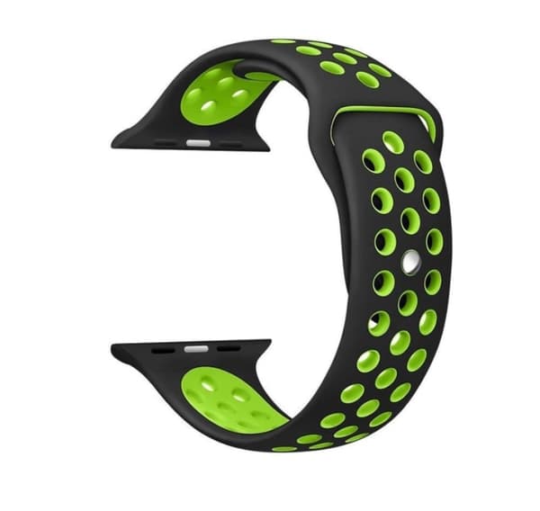 Apple Watch 38mm - HUTECH Stilrena Silikonarmband Hög Kvalité Svart/Grön L