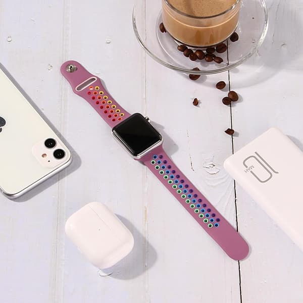 För Apple Watch 42mm S/M Rainbow silikon Sport klockarmband